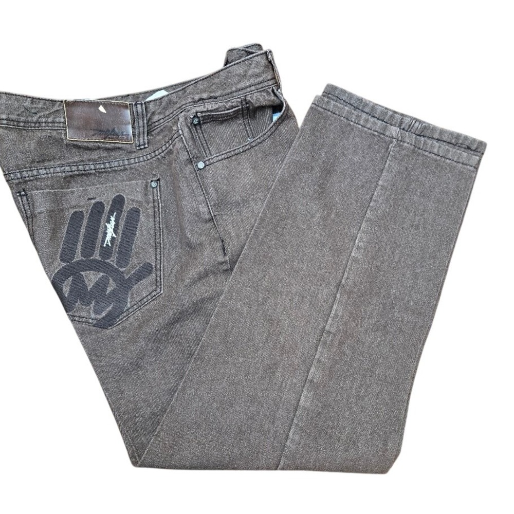 Miskeen Originals Brown Denim Jeans Graphic Back Pocket‎ Mens Sz 40x32